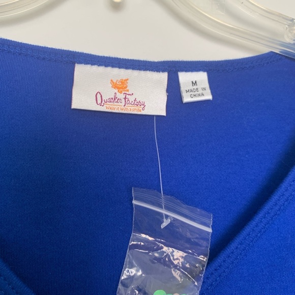 NWOT Quacker Factory Blue Floral Embroidered Long Sleeve 100% Cotton Top Size M - Picture 7 of 9